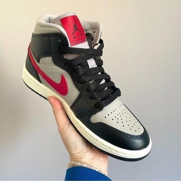 Air Jordan 1 Mid Black / Grey / Red Sneakers - 5.5US, BNIB - Picture 2 of 11